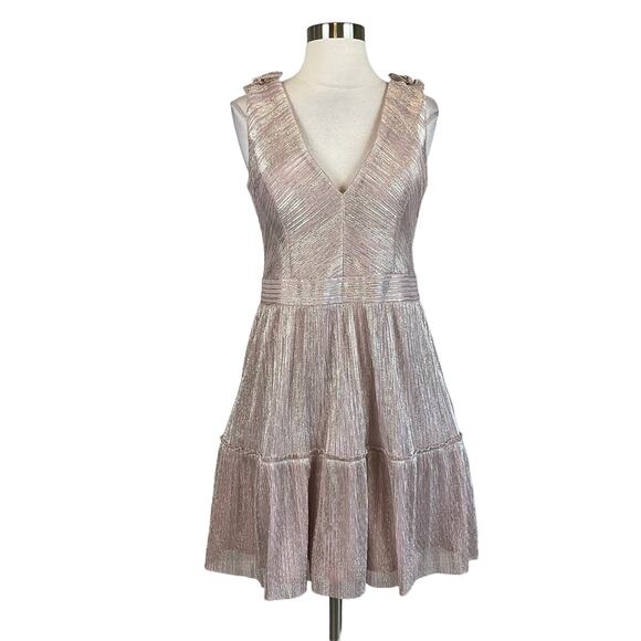 XSCAPE Women Cocktail Dress Size 12 Pink Metallic Sleeveless Fit and Flare Mini - Picture 1 of 12